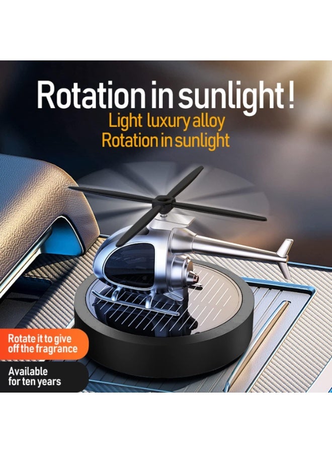 Solar Powered Rotating Helicopter Car Air Freshener - Aluminum Alloy Dashboard Aromatherapy Ornament - Silent Propeller Rotation with Essential Oil & Wood Diffuser for Fresh Fragrance - Image 5